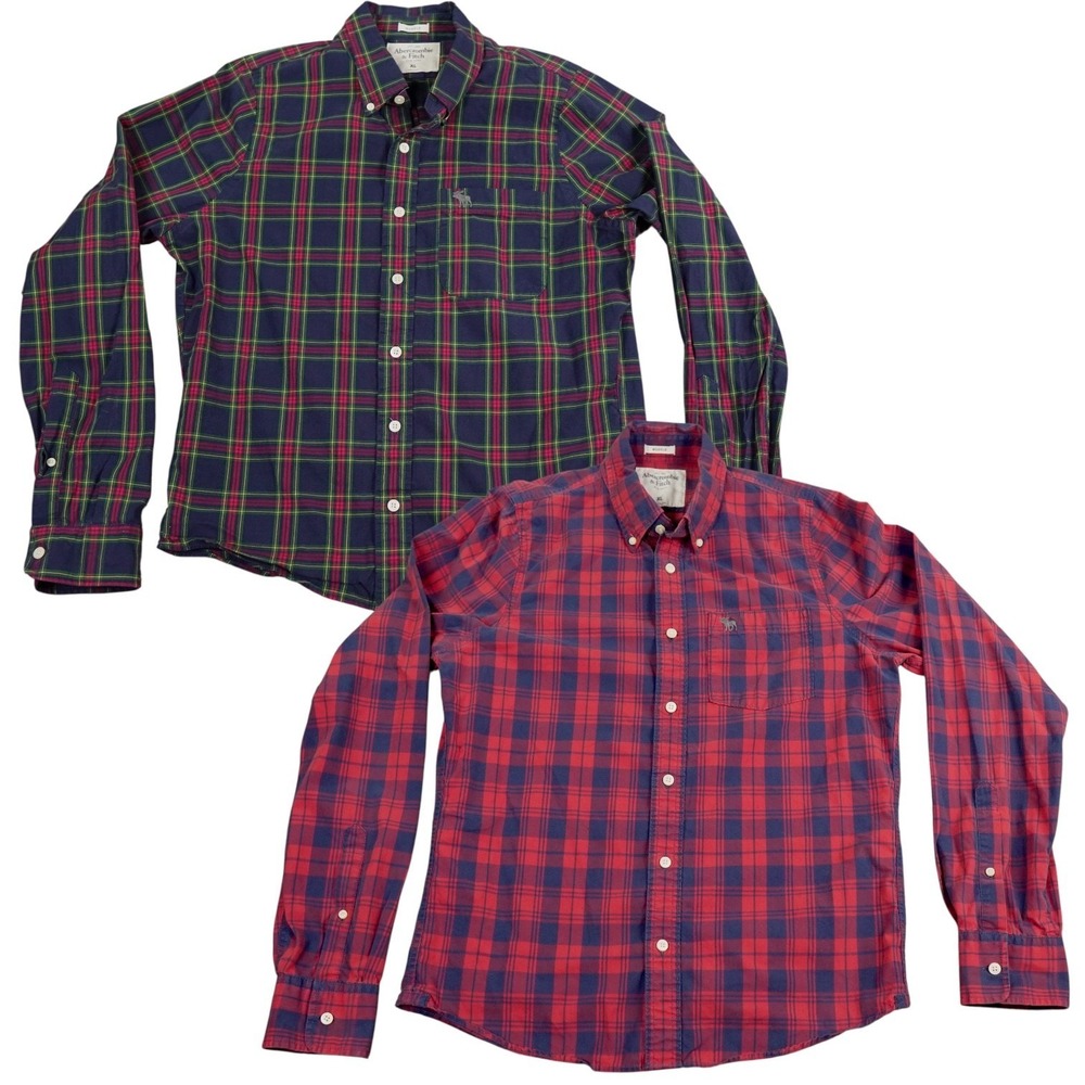 2 VTG Abercrombie & Fitch Muscle Shirts Mens XL Plaid Button Down Y2k Heritage
